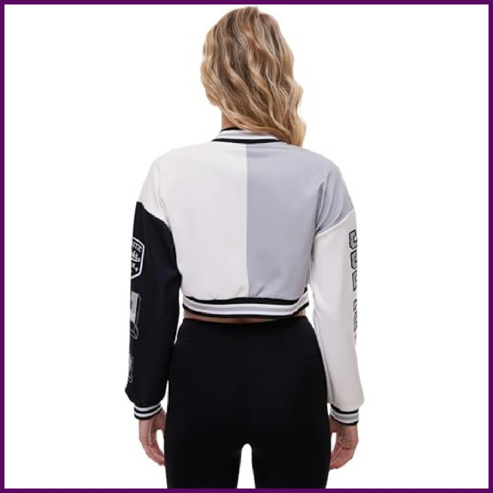 Cropped Varsity Bomber Jacket Polyester Spandex L… - image 4